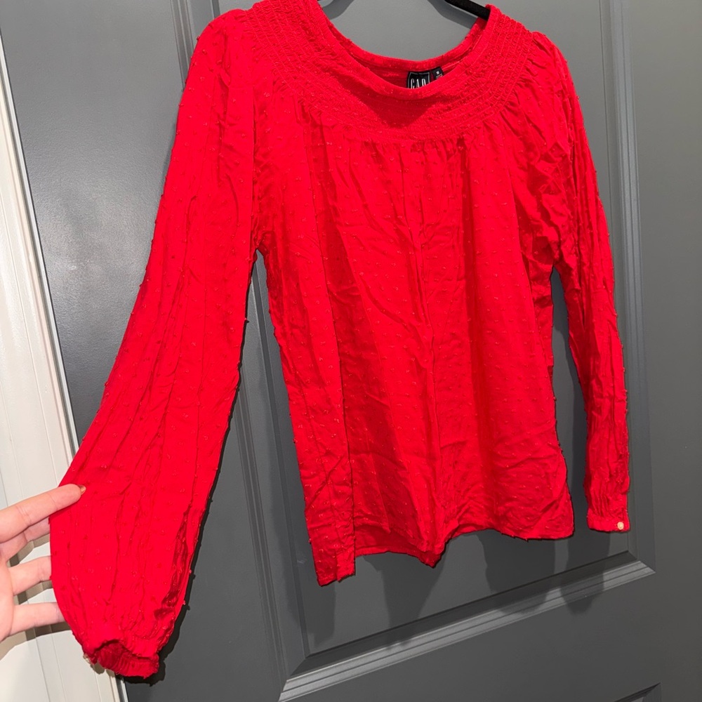 GAP Red Elastic Scoop Blouse